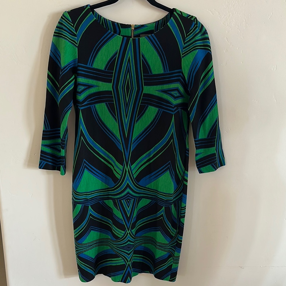 Taylor Green and Blue Sheath Dress with 3/4 Sleeves size 6